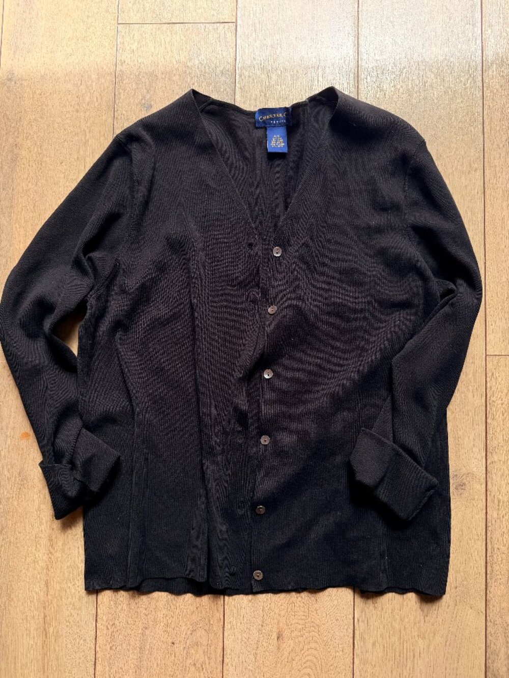 Vintage Charter Club Black Silk Blend Cardigan Faux Mother of Pearl Buttons
